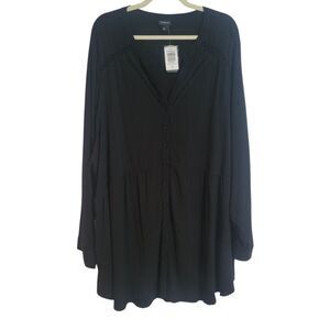 Torrid NEW Emma Babydoll Rayon Slub Lace Trim Blouse Women's Size 5X Black Boho